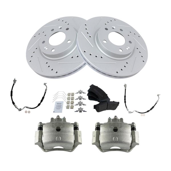 TRQ® - Performance Semi-Metallic Front Brake Kit with Calipers and Hoses