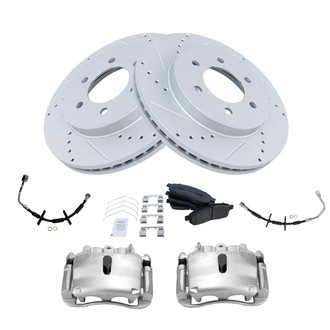 TRQ® - Performance Semi-Metallic Front Brake Kit with Calipers and Hoses