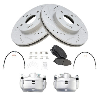 TRQ® - Performance Semi-Metallic Brake Kit with Calipers and Hoses