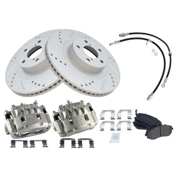 TRQ® - Performance Semi-Metallic Front Brake Kit with Calipers and Hoses