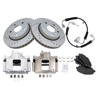 TRQ® - Performance Semi-Metallic Front Brake Kit with Calipers and Hoses