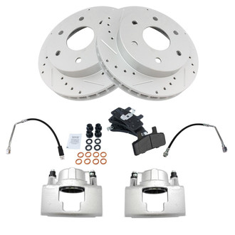 TRQ® - Performance Semi-Metallic Front Brake Kit with Calipers and Hoses