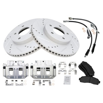 TRQ® - Performance Semi-Metallic Front Brake Kit with Calipers and Hoses