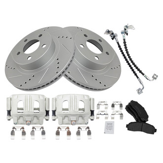 TRQ® - Performance Semi-Metallic Front Brake Kit with Calipers and Hoses