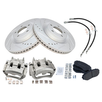 TRQ® - Performance Semi-Metallic Brake Kit with Calipers and Hoses