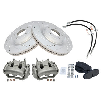 TRQ® - Performance Semi-Metallic Front Brake Kit with Calipers and Hoses