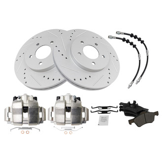 TRQ® - Performance Semi-Metallic Front Brake Kit with Calipers and Hoses
