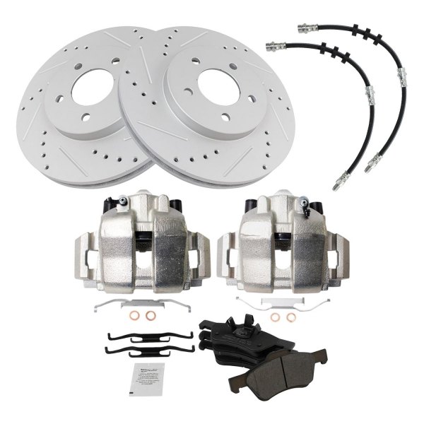 TRQ® - Performance Semi-Metallic Front Brake Kit with Calipers and Hoses