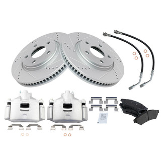 TRQ® - Performance Semi-Metallic Front Brake Kit with Calipers and Hoses