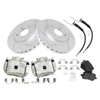 TRQ® - Performance Semi-Metallic Front Brake Kit with Calipers and Hoses