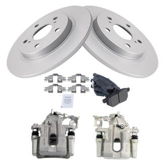 TRQ® - Rear Driver and Passenger Side Disc Brake Kit with Semi-Metallic Pads and Calipers