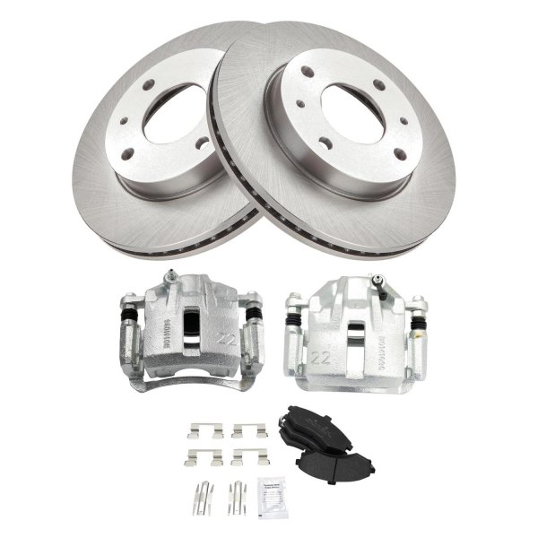 TRQ® - Front Driver and Passenger Side Disc Brake Kit with Semi-Metallic Pads and Calipers