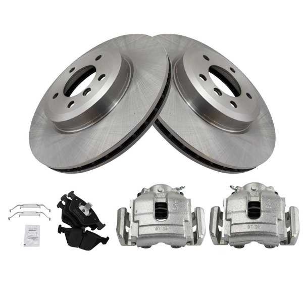 TRQ® - Front Driver and Passenger Side Disc Brake Kit with Semi-Metallic Pads and Calipers