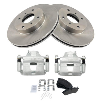 TRQ® - Front Driver and Passenger Side Disc Brake Kit with Semi-Metallic Pads and Calipers