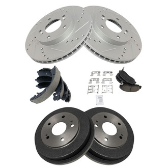 TRQ® - Performance Ceramic Front and Rear Brake Kit with Drum and Shoes