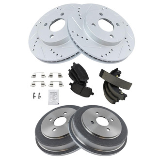 TRQ® - Performance Ceramic Front and Rear Brake Kit with Drum and Shoes