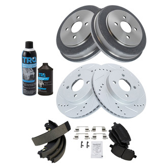 TRQ® - Performance Ceramic Front and Rear Brake Kit with Drum and Shoes