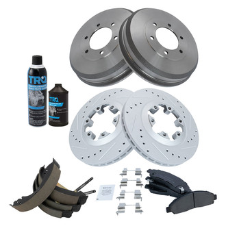 TRQ® - Performance Ceramic Front and Rear Brake Kit with Drum and Shoes