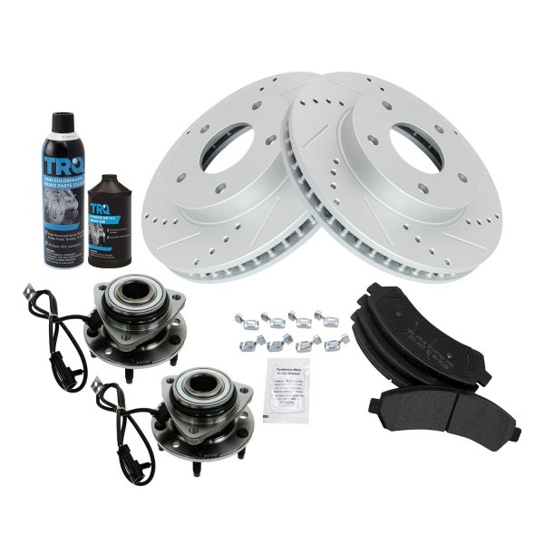 TRQ® - Front Disc Brake Kit with Semi-Metallic Pads and Hub Assemblies