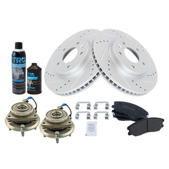 TRQ® - Front Disc Brake Kit with Semi-Metallic Pads and Hub Assemblies