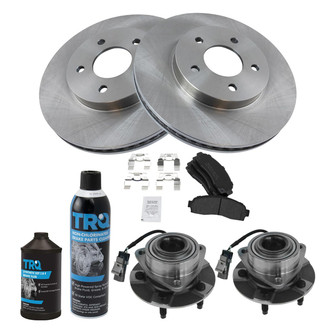 TRQ® - Front Disc Brake Kit with Semi-Metallic Pads and Hub Assemblies