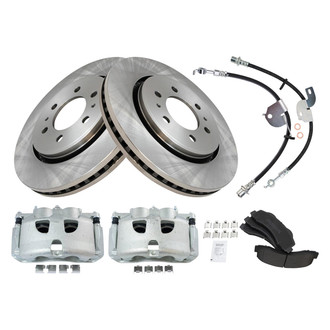 TRQ® - Front Disc Brake Kit with Semi-Metallic Pads, Calipers and Hoses