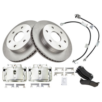 TRQ® - Front Disc Brake Kit with Semi-Metallic Pads, Calipers and Hoses
