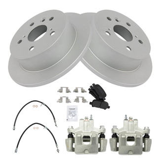 TRQ® - Rear Disc Brake Kit with Semi-Metallic Pads, Calipers and Hoses