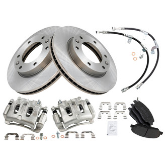TRQ® - Front Disc Brake Kit with Semi-Metallic Pads, Calipers and Hoses