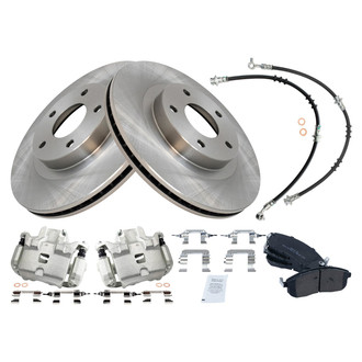 TRQ® - Front Disc Brake Kit with Semi-Metallic Pads, Calipers and Hoses