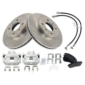 TRQ® - Front Disc Brake Kit with Semi-Metallic Pads, Calipers and Hoses