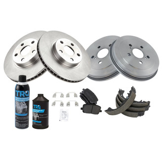 TRQ® - Front and Rear Disc and Drum Brake Kit with Semi-Metallic Pads