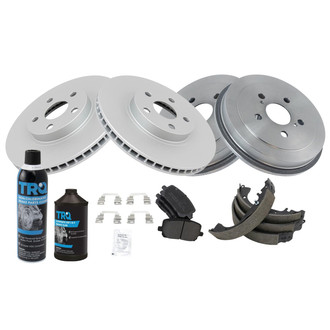 TRQ® - Front and Rear Disc and Drum Brake Kit with Semi-Metallic Pads