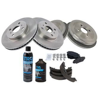 TRQ® - Front and Rear Disc and Drum Brake Kit with Semi-Metallic Pads