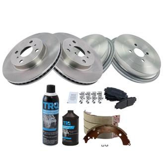 TRQ® - Front and Rear Disc and Drum Brake Kit with Semi-Metallic Pads