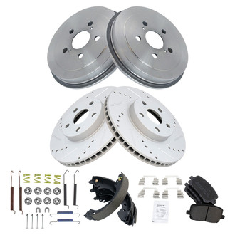 TRQ® - Semi-Metallic Front and Rear Brake Kit with Drum and Shoes
