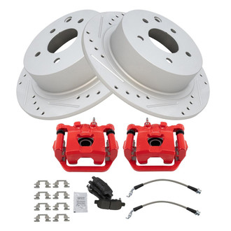 TRQ® - Performance Semi-Metallic Rear Brake Kit with Calipers and Hoses