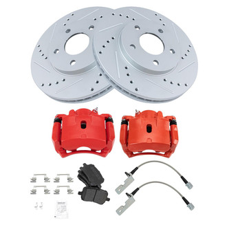 TRQ® - Performance Semi-Metallic Front Brake Kit with Calipers and Hoses