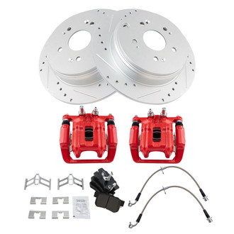 TRQ® - Performance Semi-Metallic Rear Brake Kit with Calipers and Hoses