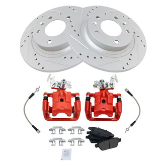 TRQ® - Performance Semi-Metallic Rear Brake Kit with Calipers and Hoses