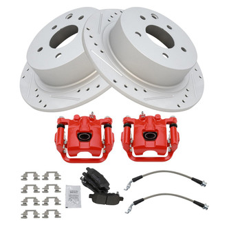TRQ® - Performance Semi-Metallic Rear Brake Kit with Calipers and Hoses