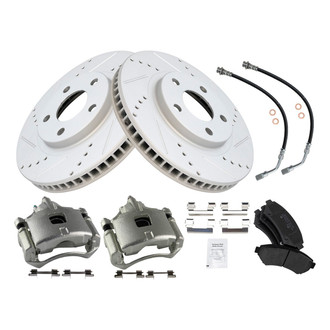 TRQ® - Performance Semi-Metallic Front Brake Kit with Calipers and Hoses