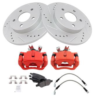 TRQ® - Performance Semi-Metallic Rear Brake Kit with Calipers and Hoses
