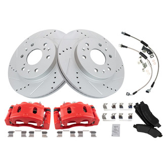 TRQ® - Performance Semi-Metallic Front Brake Kit with Calipers and Hoses