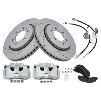 TRQ® - Performance Semi-Metallic Front Brake Kit with Calipers and Hoses