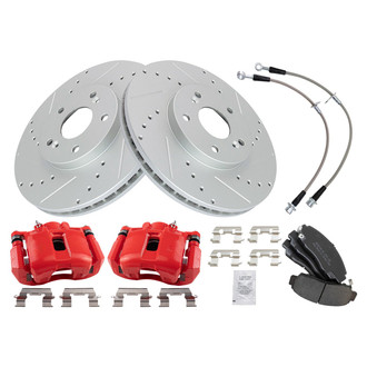 TRQ® - Performance Semi-Metallic Front Brake Kit with Calipers and Hoses