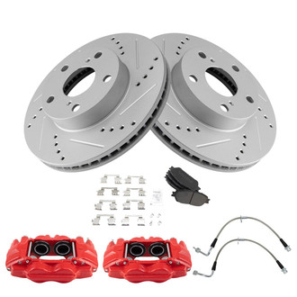 TRQ® - Performance Semi-Metallic Front Brake Kit with Calipers and Hoses