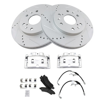TRQ® - Performance Semi-Metallic Front Brake Kit with Calipers and Hoses