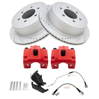 TRQ® - Performance Semi-Metallic Rear Brake Kit with Calipers and Hoses