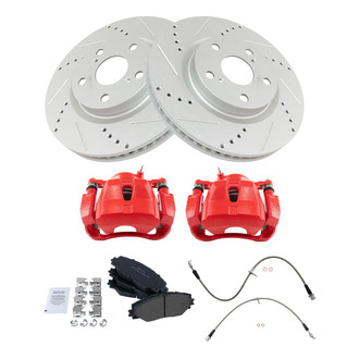 TRQ® - Performance Semi-Metallic Front Brake Kit with Calipers and Hoses